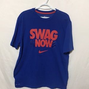 Nike Dri-Fit Tee Mens Large Logo Swoosh Navy Orange